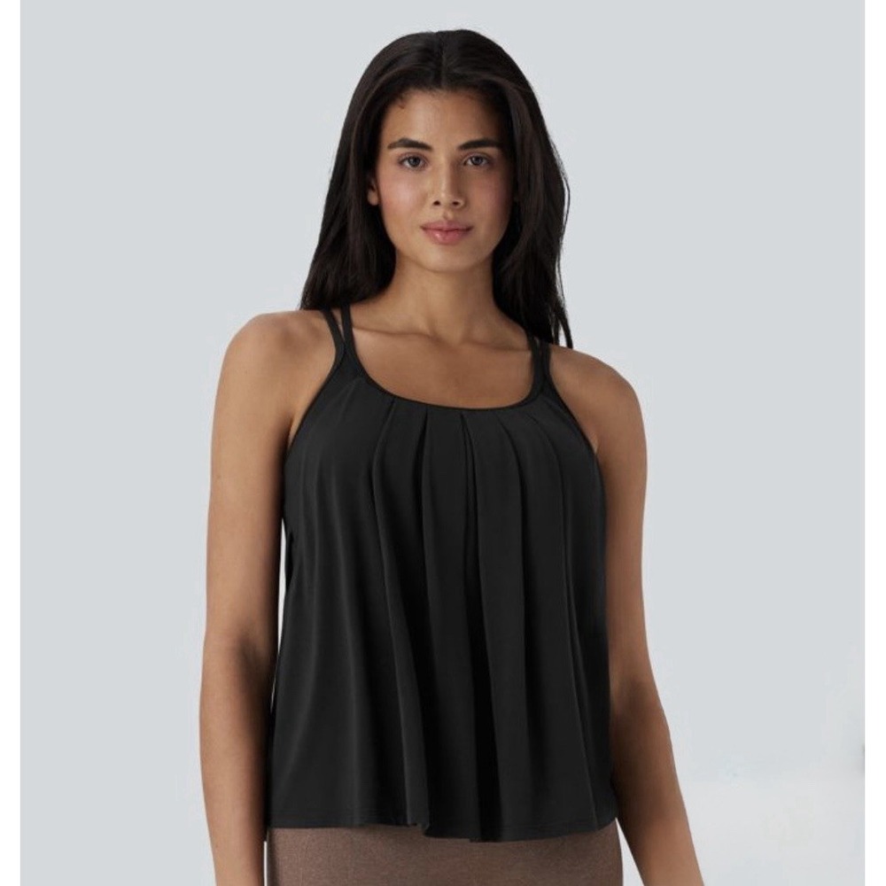 Halara Double Strap Yoga Cami Top XL Black Athleisure Workout Gym Yoga NWT